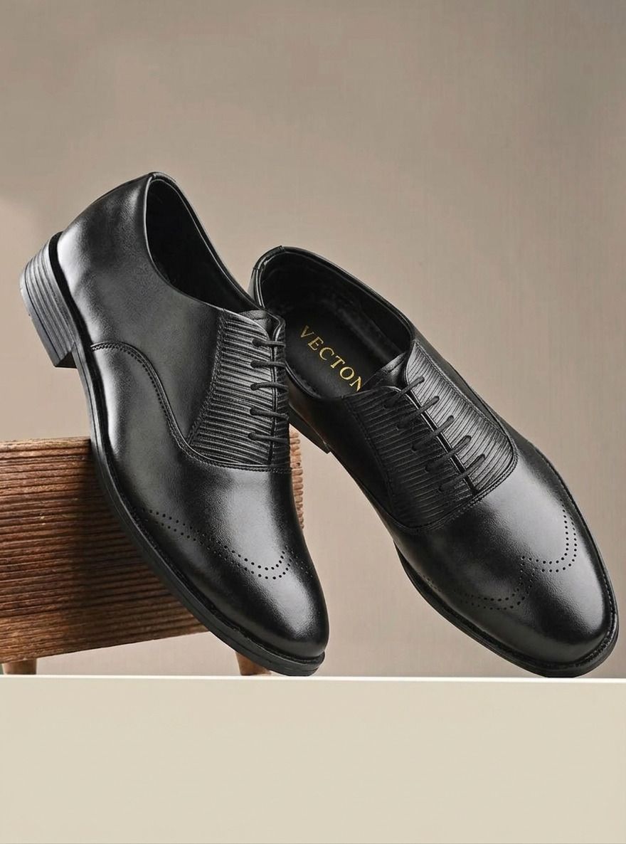 Men's Leather Oxford Brogue Lace-Up Formal Shoes | Cap Toe Design with Textured Oxford For Men-image-20