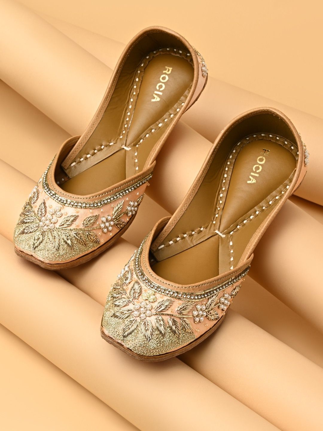 By Regal Peach Women Embroidered Juttis Mojaris For Women-image-49