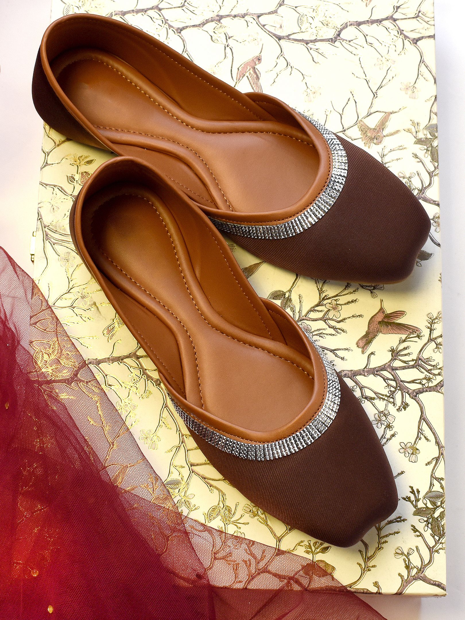 Jutti for Women | Brown Juti | Crystal Diamond Trim Juttis | Bellies For Women-image-13