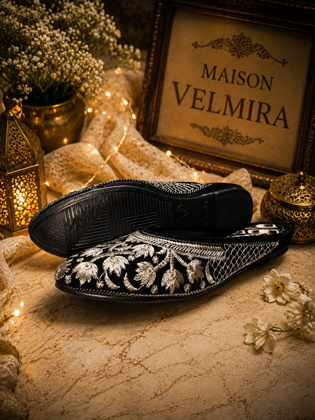Stylish Black Zari Work Embroidered Ethnic Mules Slip-On Party Wear For Women-image-43