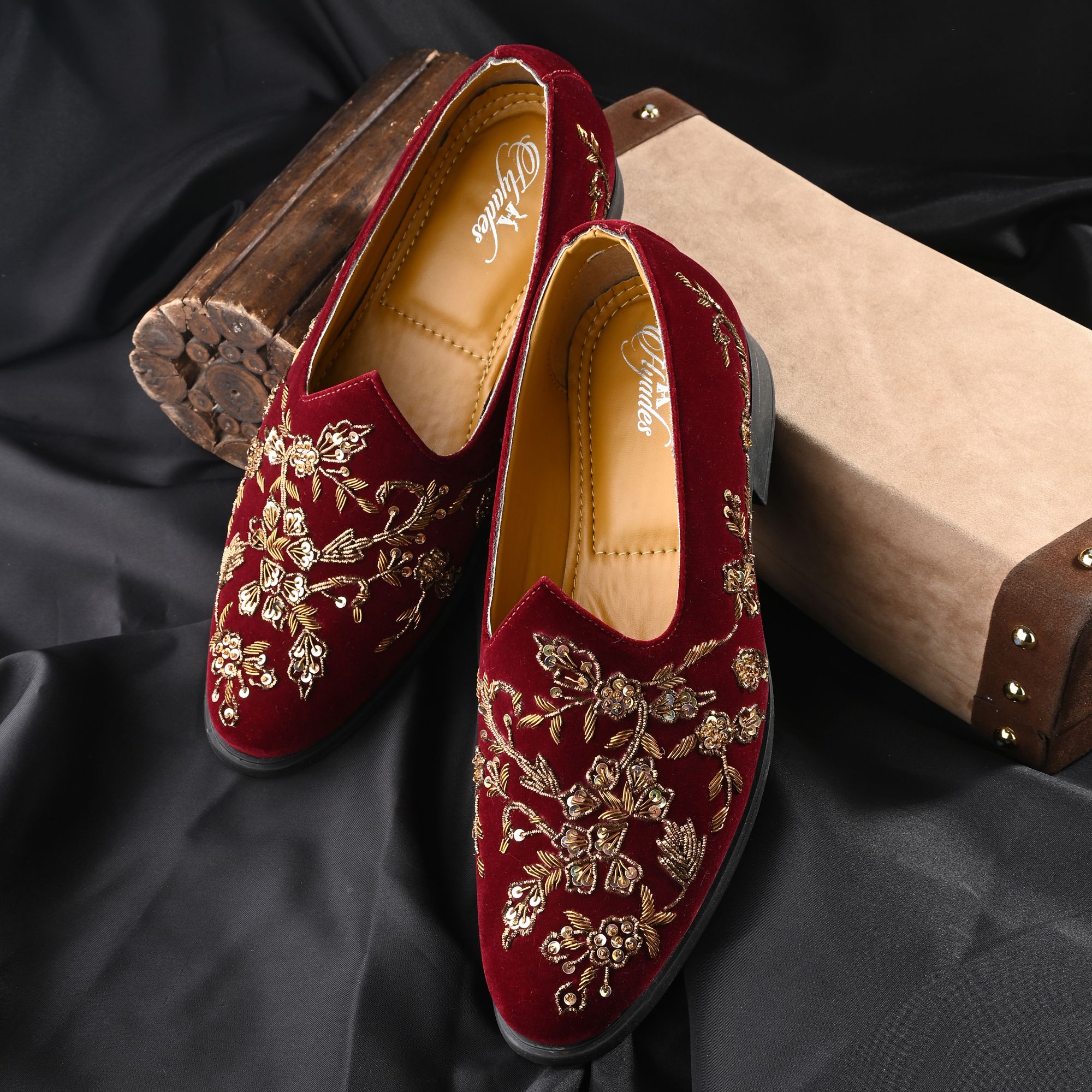 loocate Men's Velvet Ethnic Loafers|Wedding & Party Wear Slip-On Shoes Loafers For Men-picture-43