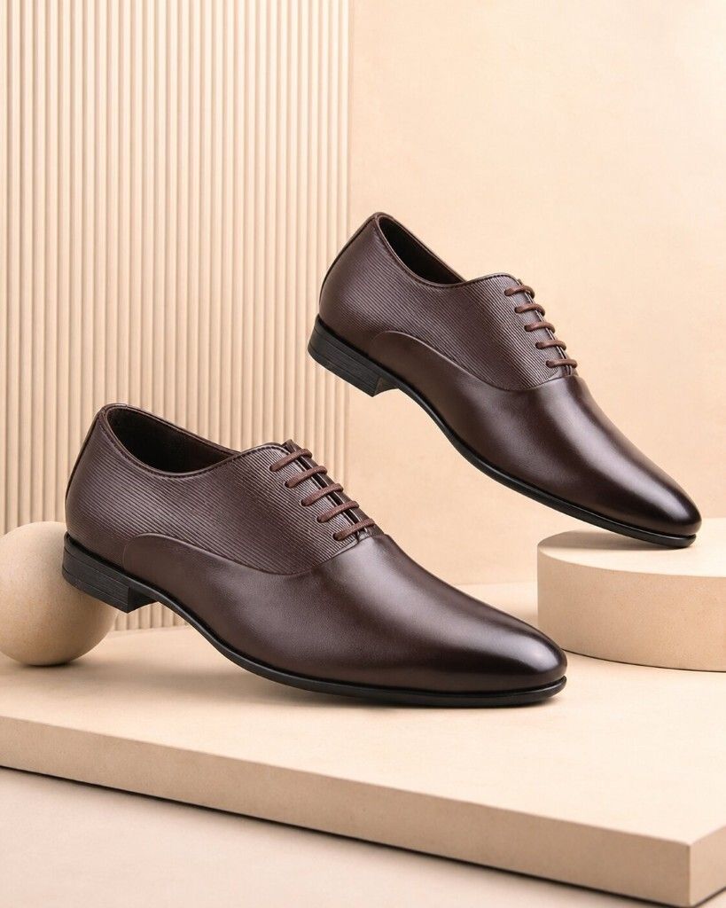 Lightweight Synthetic Leather Formal Oxford|Soft Cushion Comfort|Easy Lace-Ups Oxford For Men-image-5