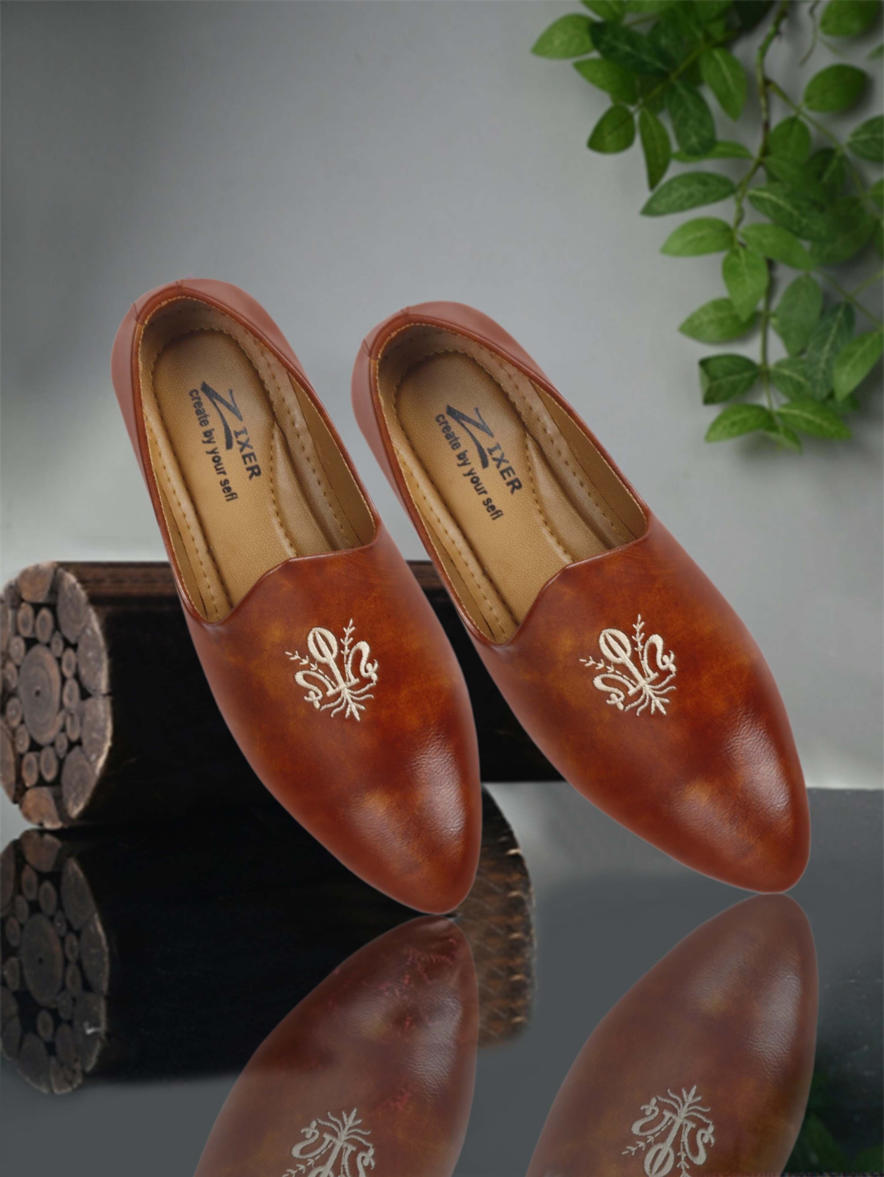 zixer Ethnic Wear Wedding Party Sandals Loafer Shoes For Man | Mojri Casual Peshawari Mojaris For Men-picture-36