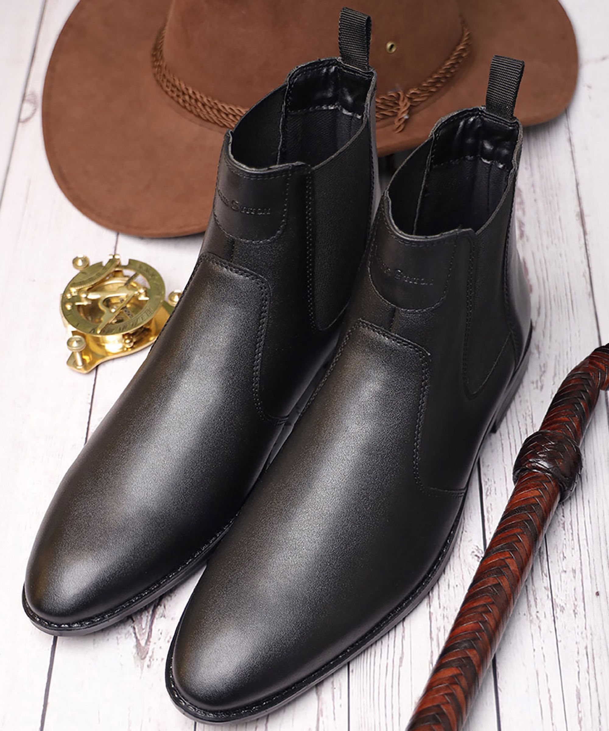 louis stitch Handmade Obsidian Black Chelsea Boots for Riding Biking for Men - RGCL - UK 8 Boots For Men-picture-1