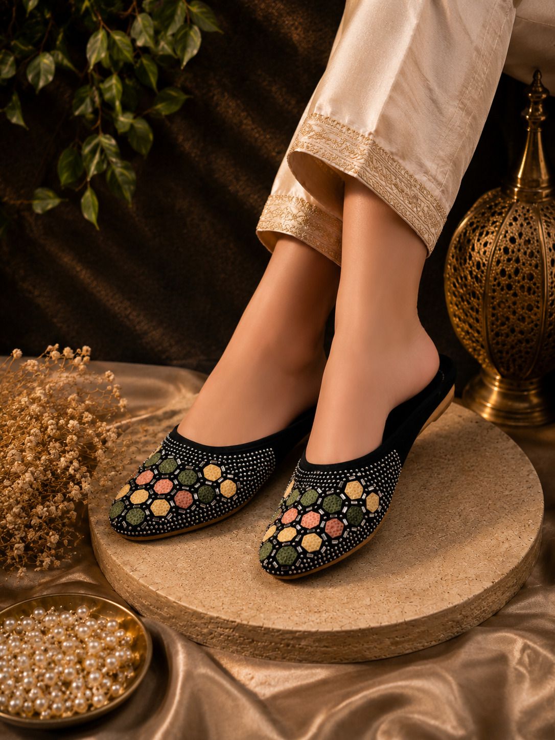 Stylish Ethnic Mule with Multicolor Mirror Work, Bead Embellishments Party Wear For Women-image-24