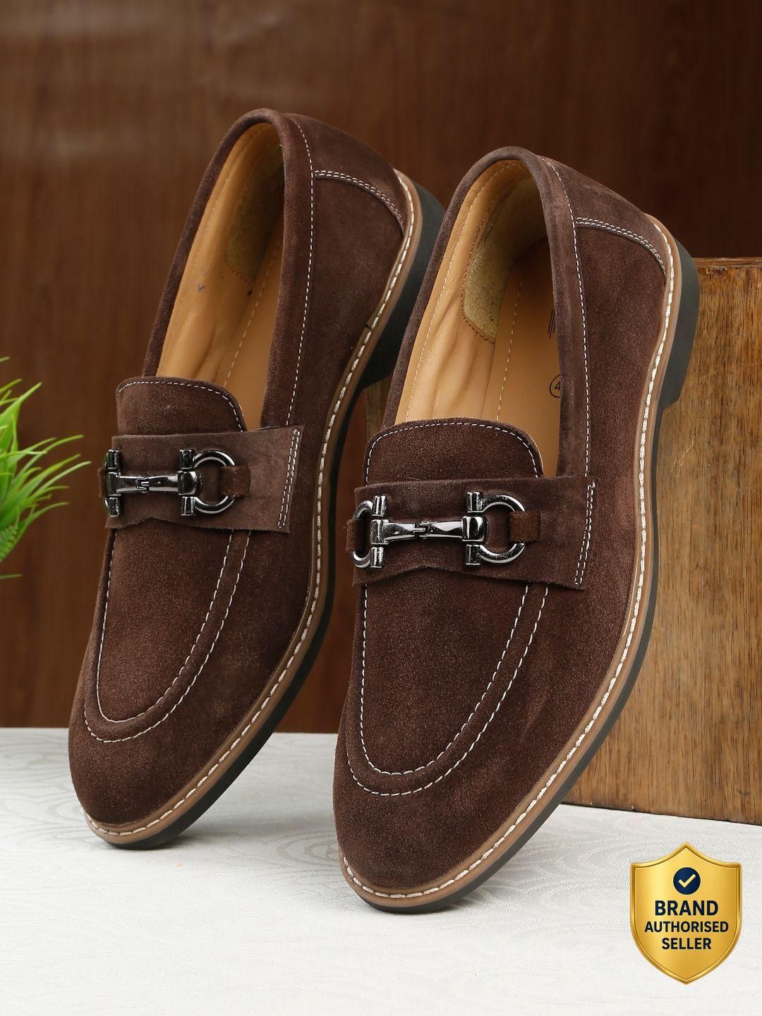 teakwood leathers Men's Black Suede Leather Loafers With Antique Silver Buckle Loafers For Men-picture-16