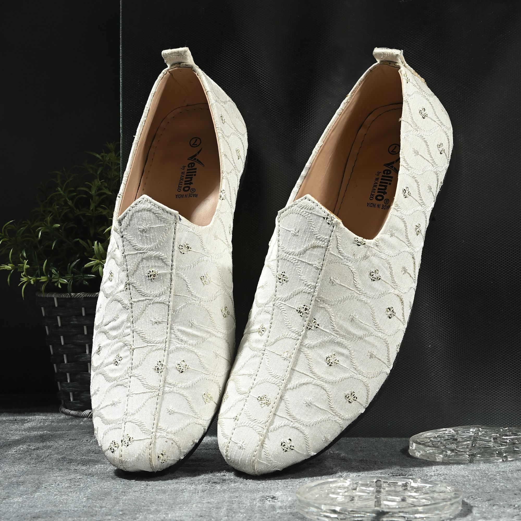 Vellinto SNOW PEARL Party Wear Royal Look Mojaris Juttis Slip On For Men Espadrilles For Men-picture-27