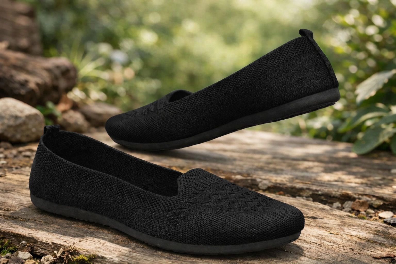 Women Black Knitted Ballerina Flats | Comfortable Slip On Casual Shoes Bellies For Women-image-13