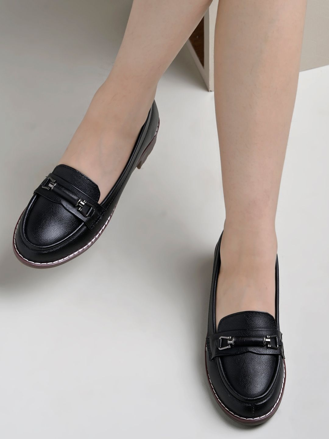 Upper Buckle Detailed Black Loafers For Women & Gilrs Loafers For Women-image-7
