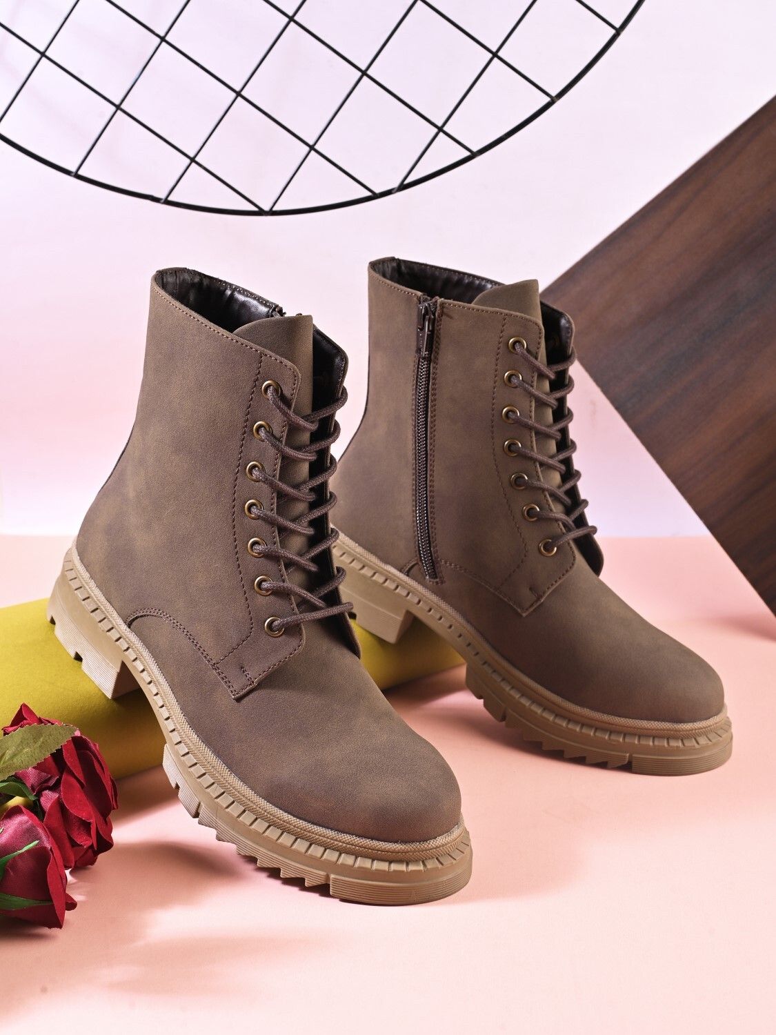 san frissco Women Brown Suede High Top Winter Round Toe Regular Blocked Heeled Chelsea Boot Boots For Women-picture-14