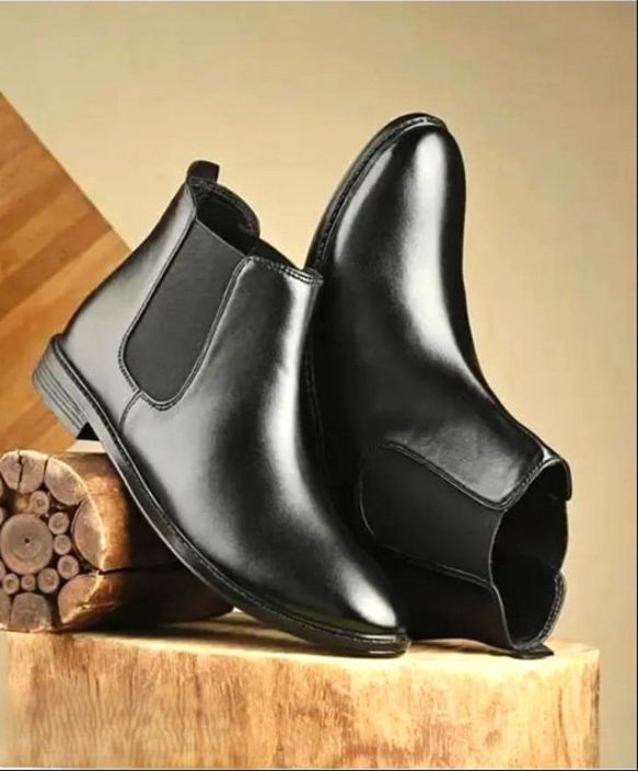 "Men's Classic Black Leather Chelsea Boots – Slip-On Formal Ankle Shoes High Tops For Men-image-45