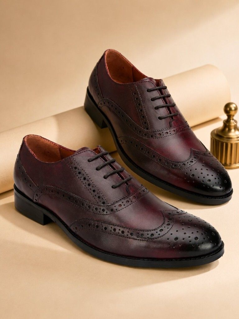 house of pataudi Lightweight Genuine Leather Formal Brogues|Soft Cushion Comfort|Easy Lace-Ups Brogues For Men-picture-35