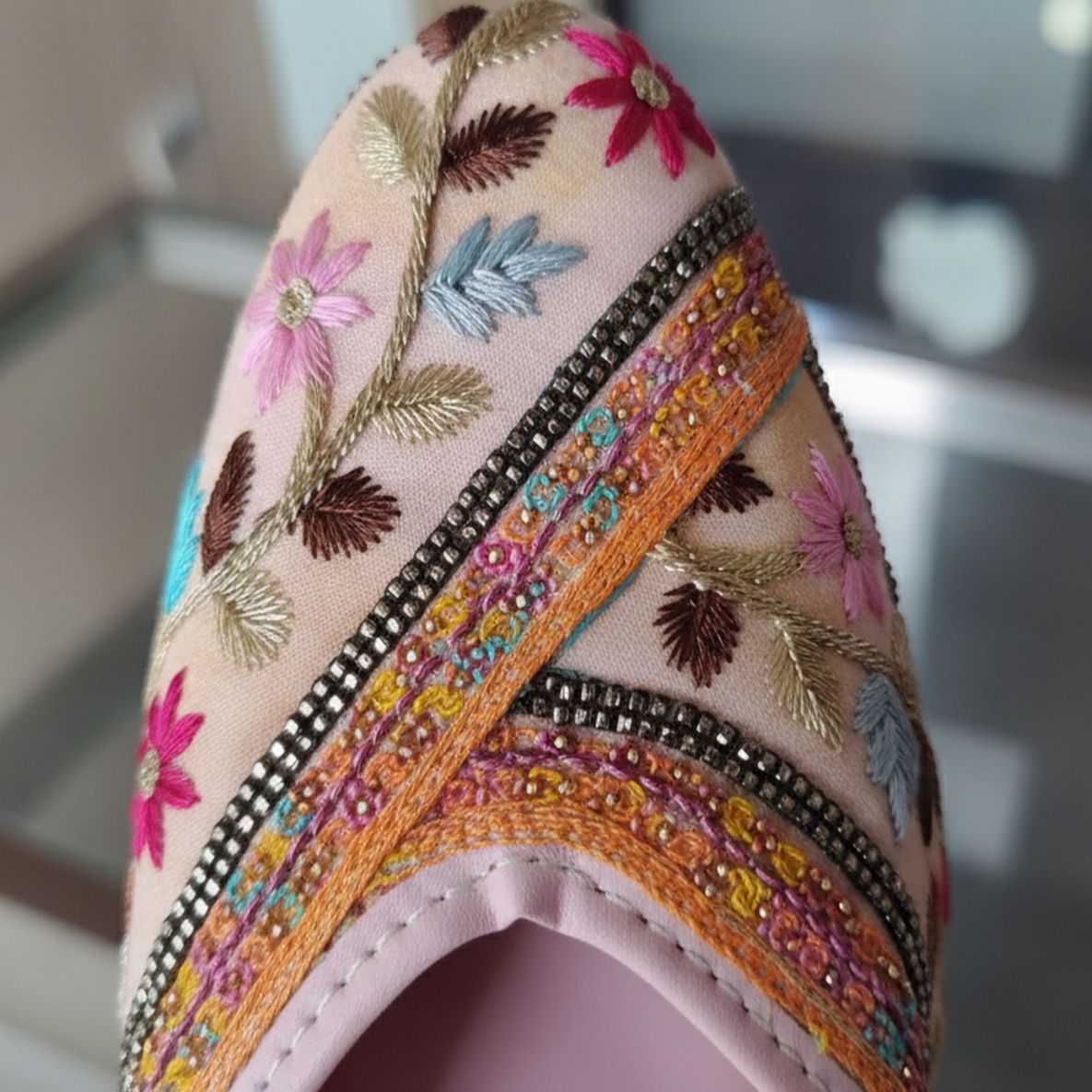 Floral Embroidered Ethnic Mule Jutti for woman (Pink) Casuals For Women-image-36