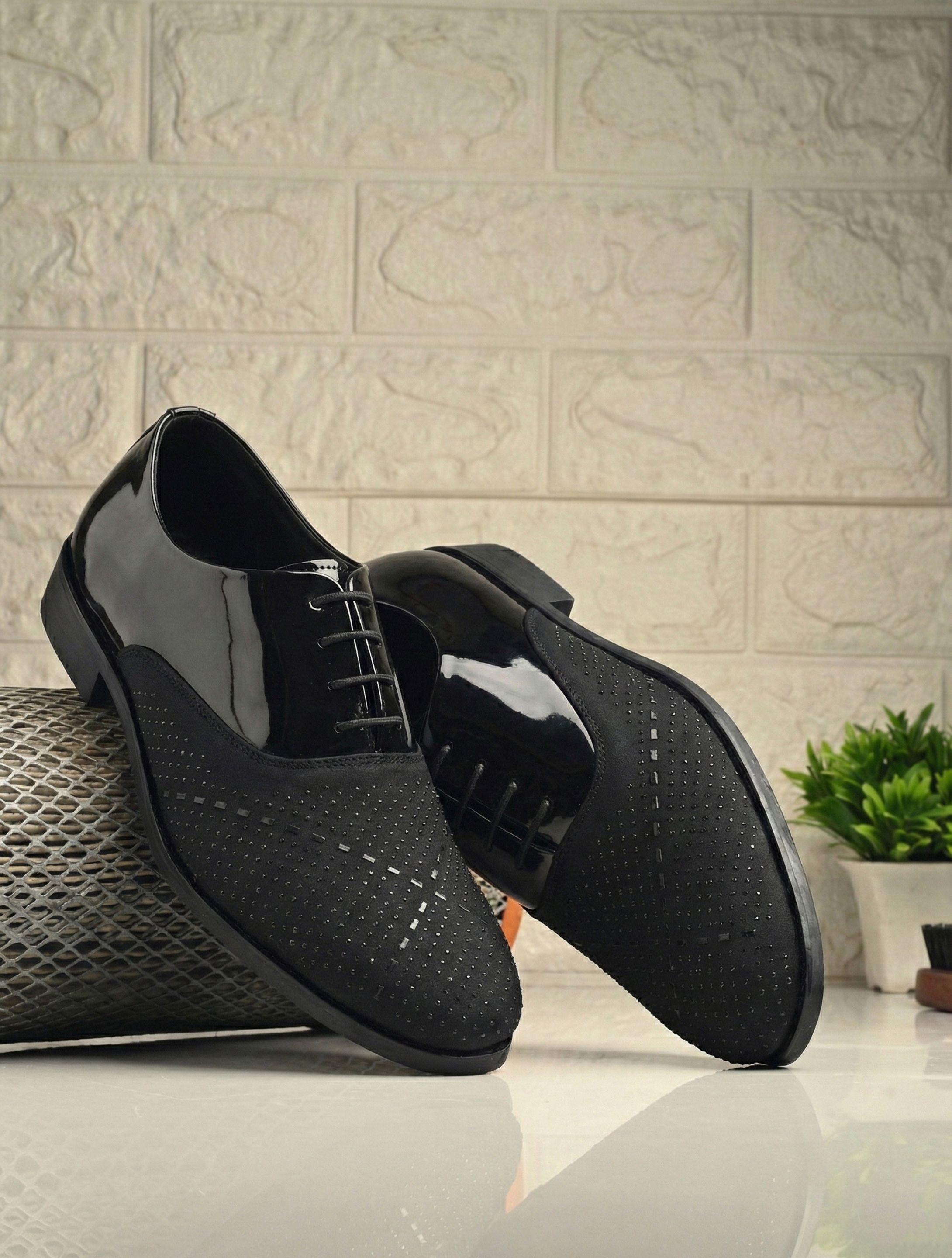 Studded Mirror Work Men's Rhinestone Party Oxford Formal Stylish Lace-up Shoe Party Wear For Men-image-1