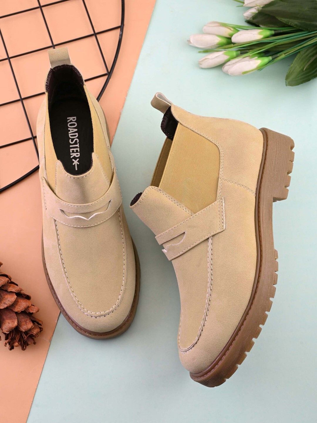 Suede Slipon Ankle Chelsea with block heel Boots For Women-image-36