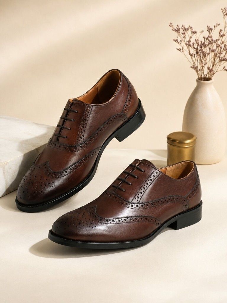 house of pataudi Lightweight Genuine Leather Formal Brogues|Soft Cushion Comfort|Easy Lace-Ups Brogues For Men-picture-17