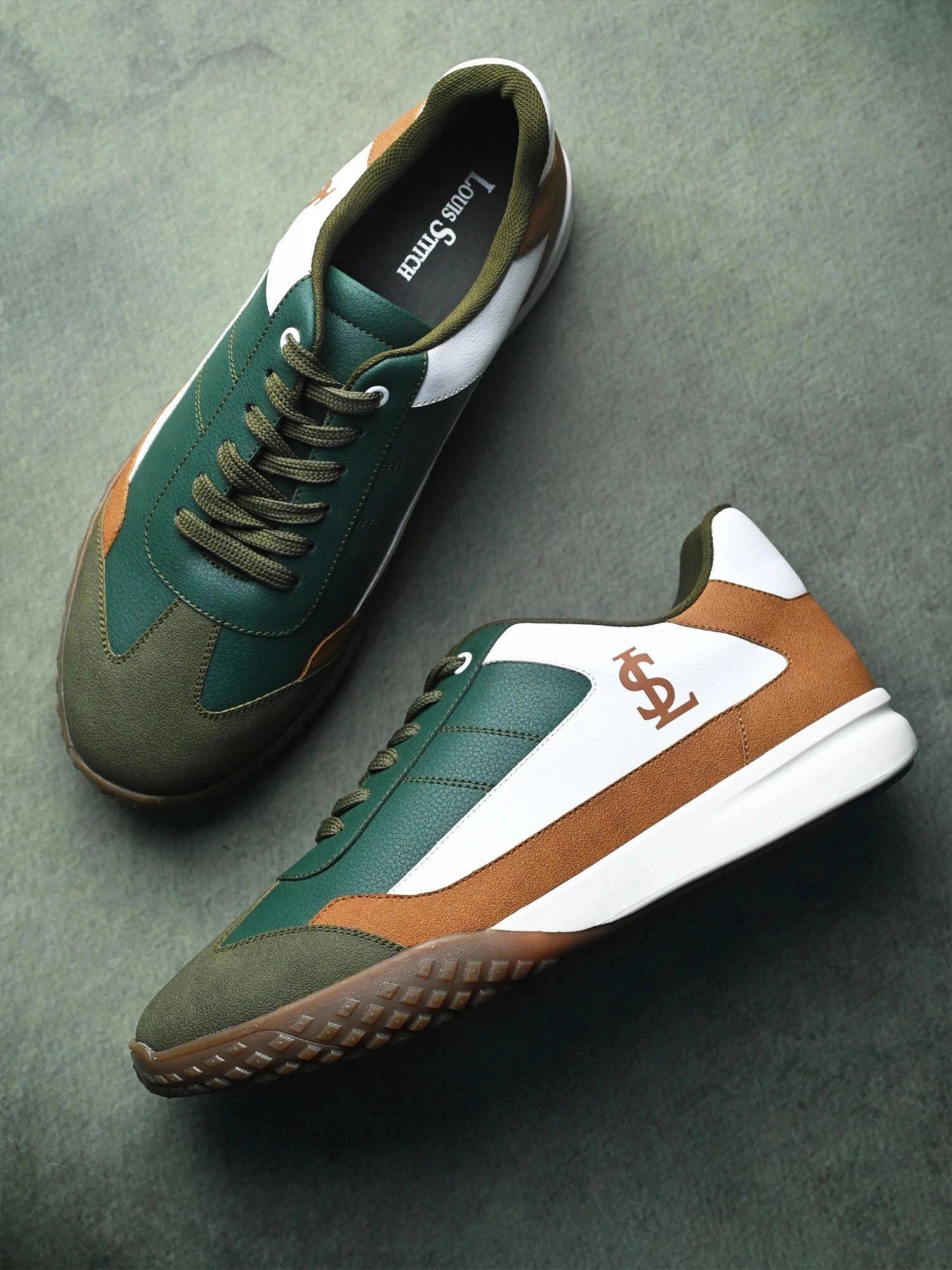 louis stitch Men's Green and Tan Sneaker, Casual Lightweight Lace-Up Sneakers, UK-8 Sneakers For Men-picture-14
