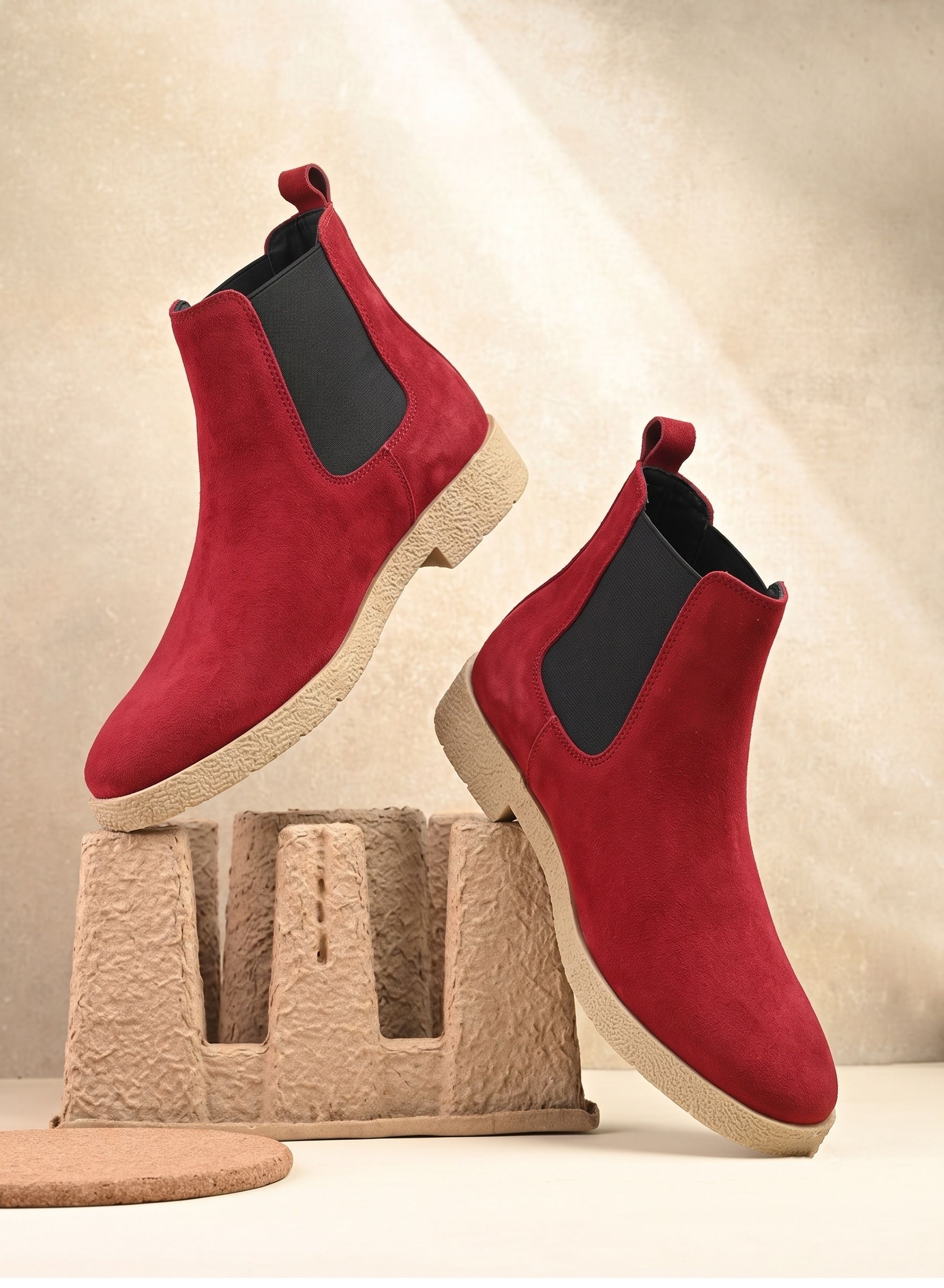 Men's Maroon Chelsea Ankle Boots | Stylish Slip-On Casual Boots Boots For Men-image-0