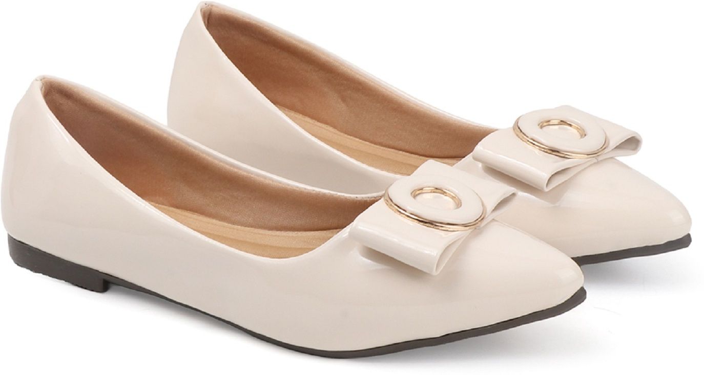 Inkcraft Women’s Stylish Patent Flat Shoes with Bow & Metal Accent – Cream Casuals For Women-image-45