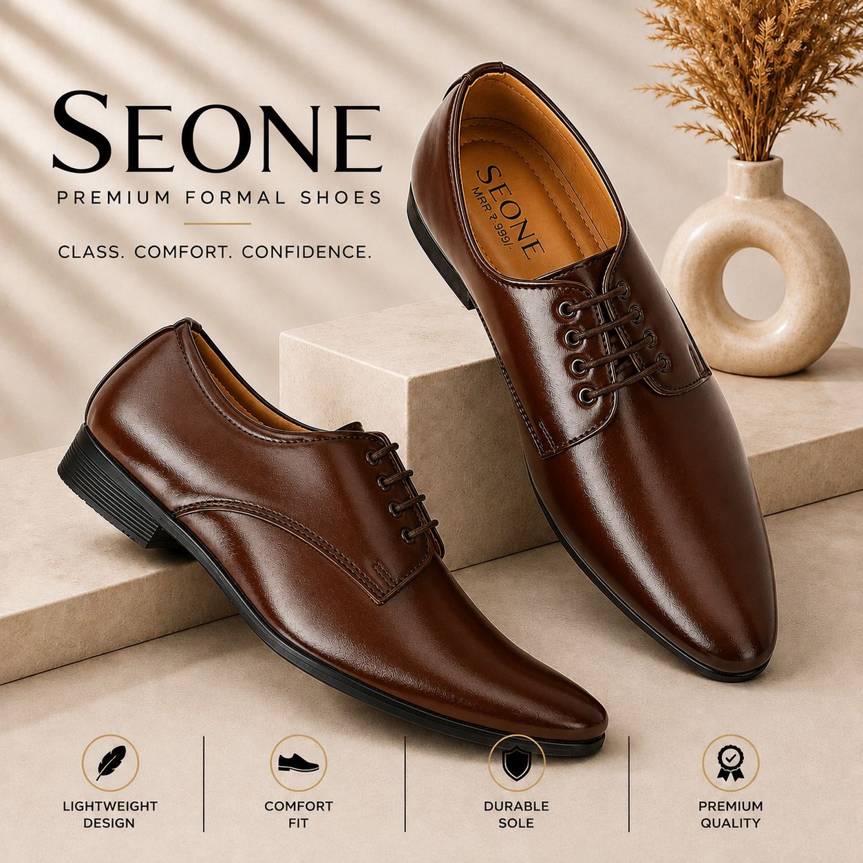 seone Premium Formal Shoes for Men Office Wear Business Party Lace-Up Shoes Derby For Men-picture-12