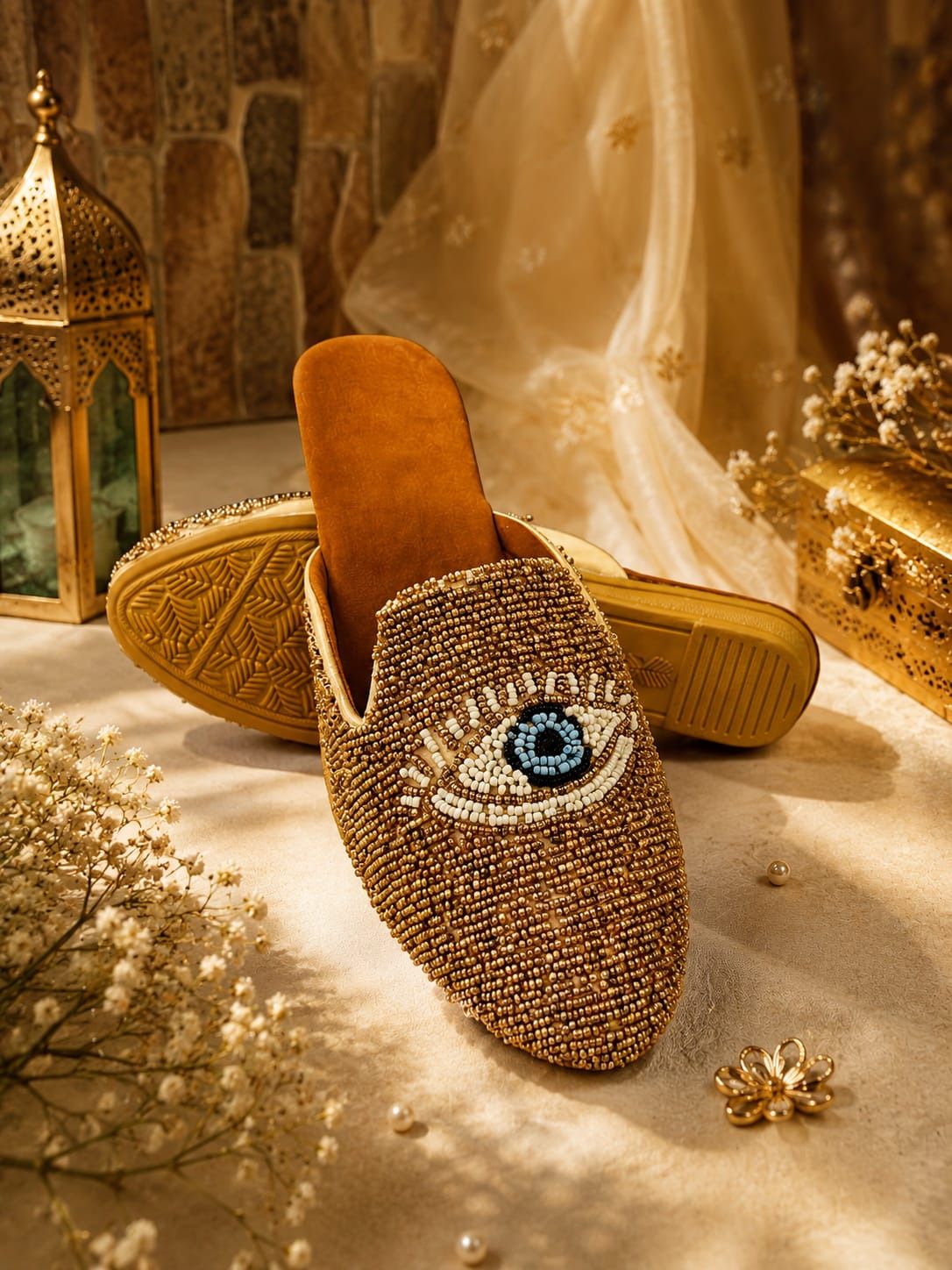 Stylish Beaded Evil Eye Embellished Mules | Lightweight Casual Flats | Party Wear For Women-image-40