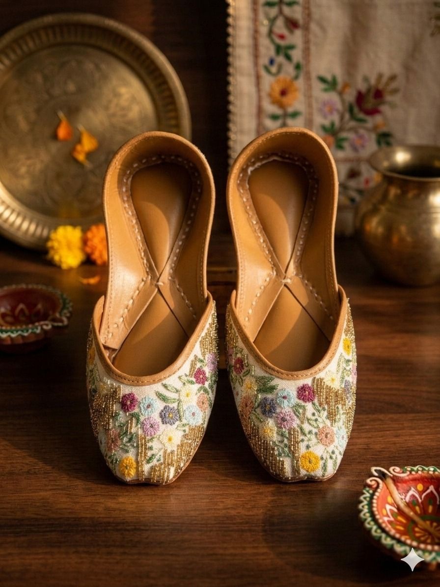 Ethnic Embroidered Zari Sequins Work Slip-On Mojari Punjabi Jutti For Women Casuals For Women-image-37