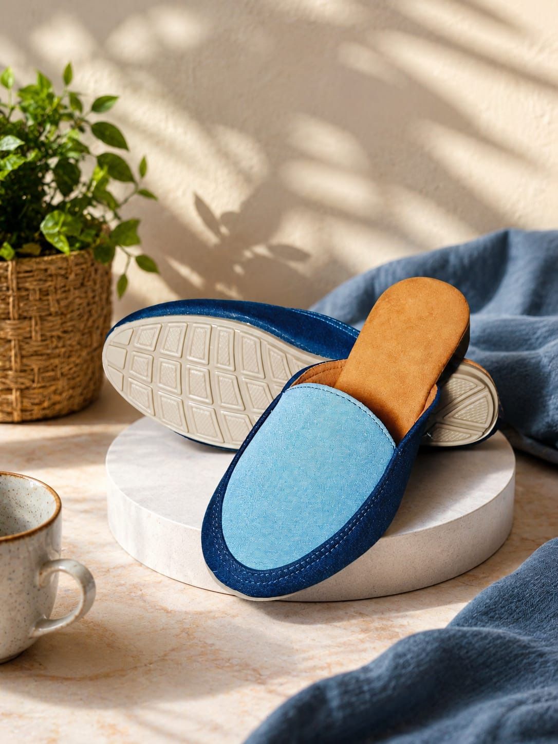 Blue Denim Fabric Mule Soft Cushioned Slip-On Casual Comfort Footwear For Women-image-1