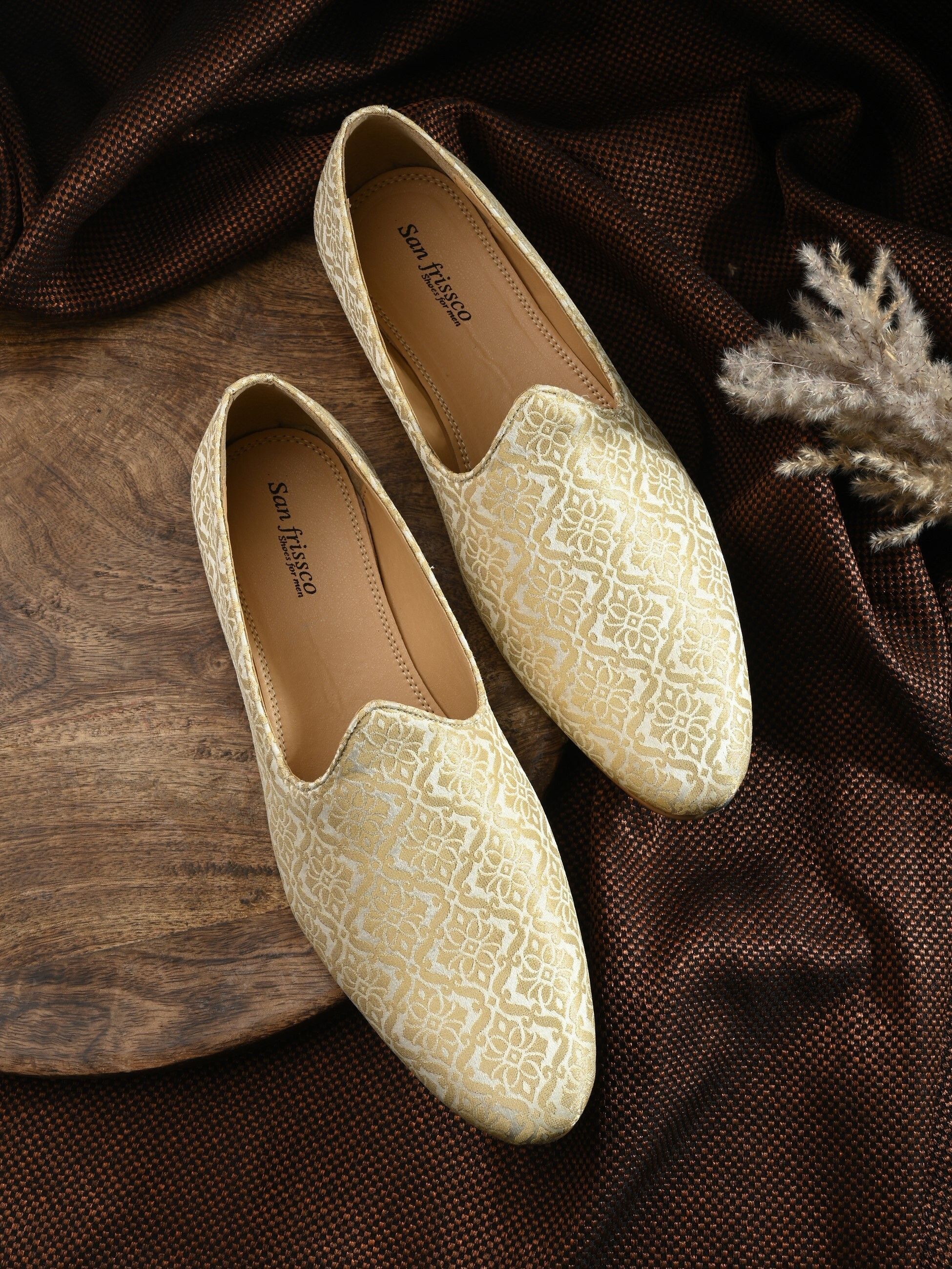 san frissco Men’s Beige Embroidered Slip-On Juttis | Ethnic Festive Shoes Loafers For Men-picture-15