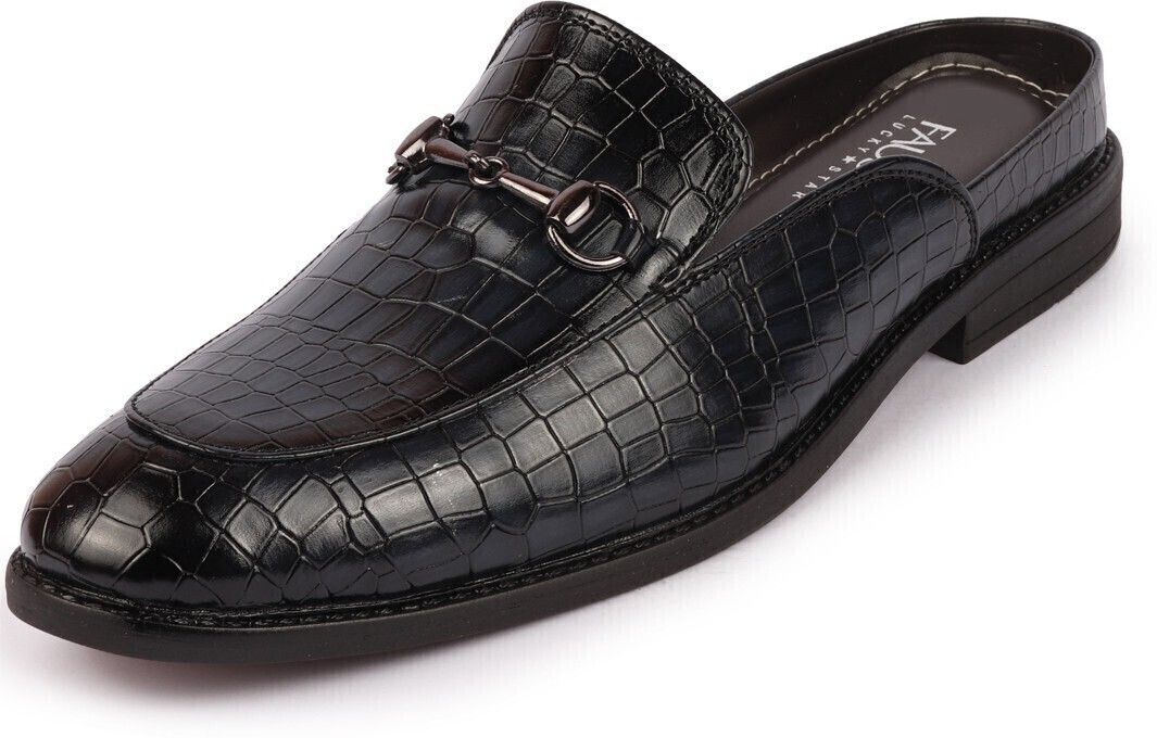 Embossed Leopard Print Design Ethnic Party Back Open Slip On Shoes Mojaris For Men-image-46