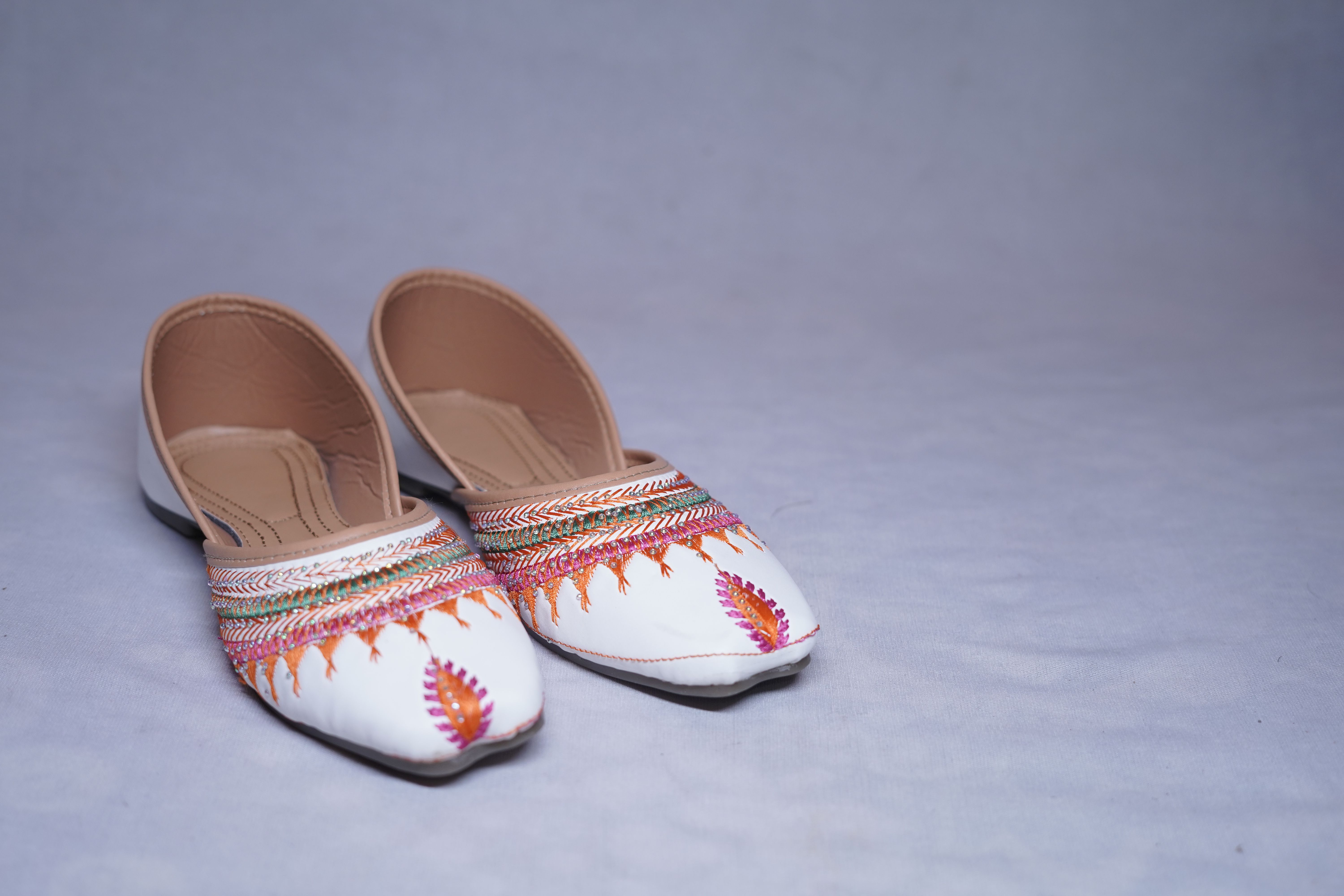 Women's White Traditional Jutti with Vibrant Ethnic Threadwork Design Jutis For Women-image-47