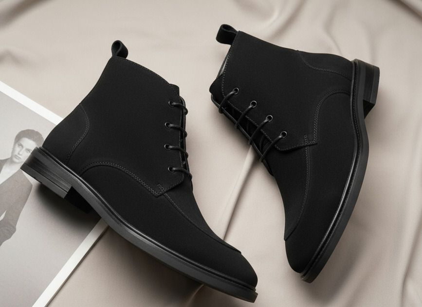Black Suede Boots for Men | Leather Lace-Up Ankle Boots | Casual Footwear | Boots For Men-image-0