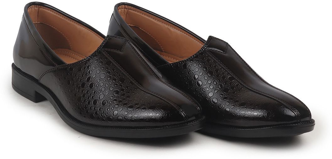 Party Ethnic Patent Textured Print Slip On Juttis|Wedding Slip On Shoes Mojaris For Men-image-9