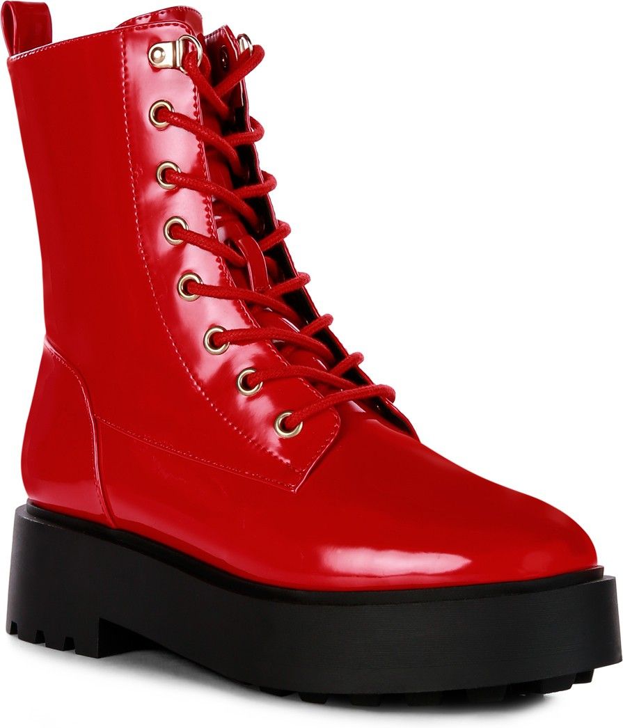 Red Ankle Biker Boots Boots For Women-image-27