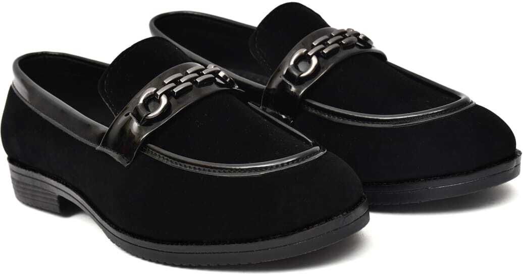 Men's Black Suede Finish Chain Detail Slip-On Formal Loafers For Men-image-40