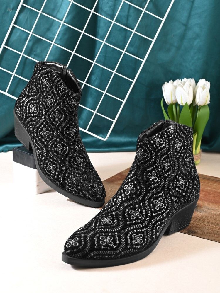 embroidered slipon chelsea ankle block heel Boots For Women-image-7