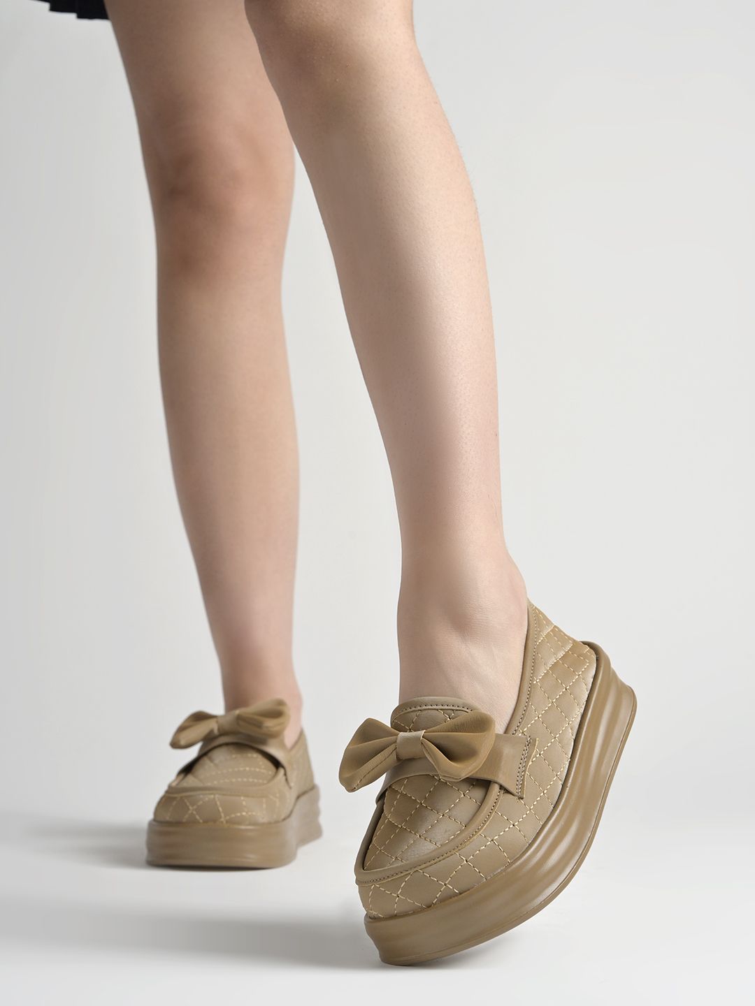shoetopia Casual|Comfortable|College Wear|Quilted Loafers with Bow Detail Loafers For Women-picture-44