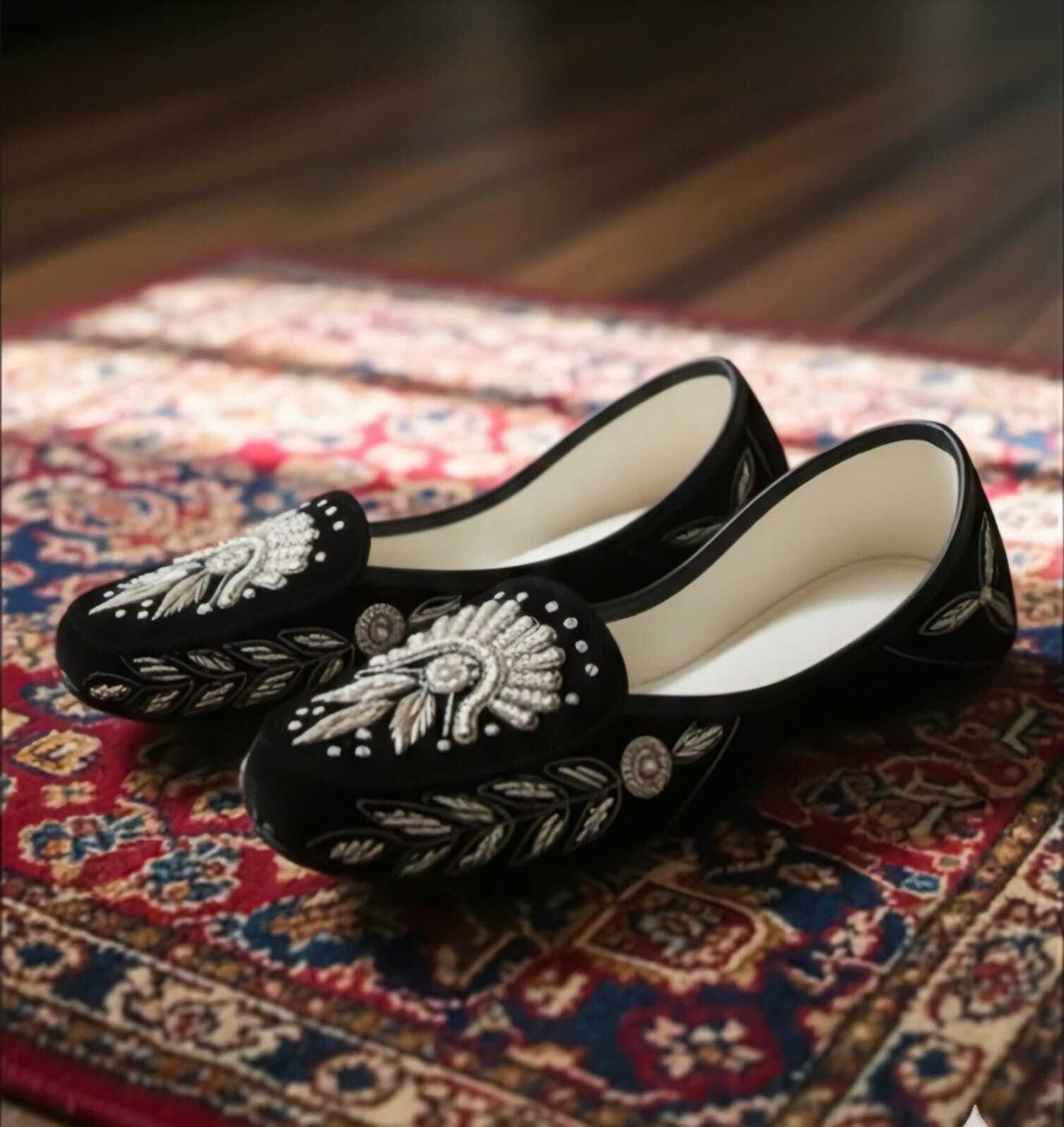 handcrafted Black Velvet Embroidered Mojaris Bellies For Women-image-26