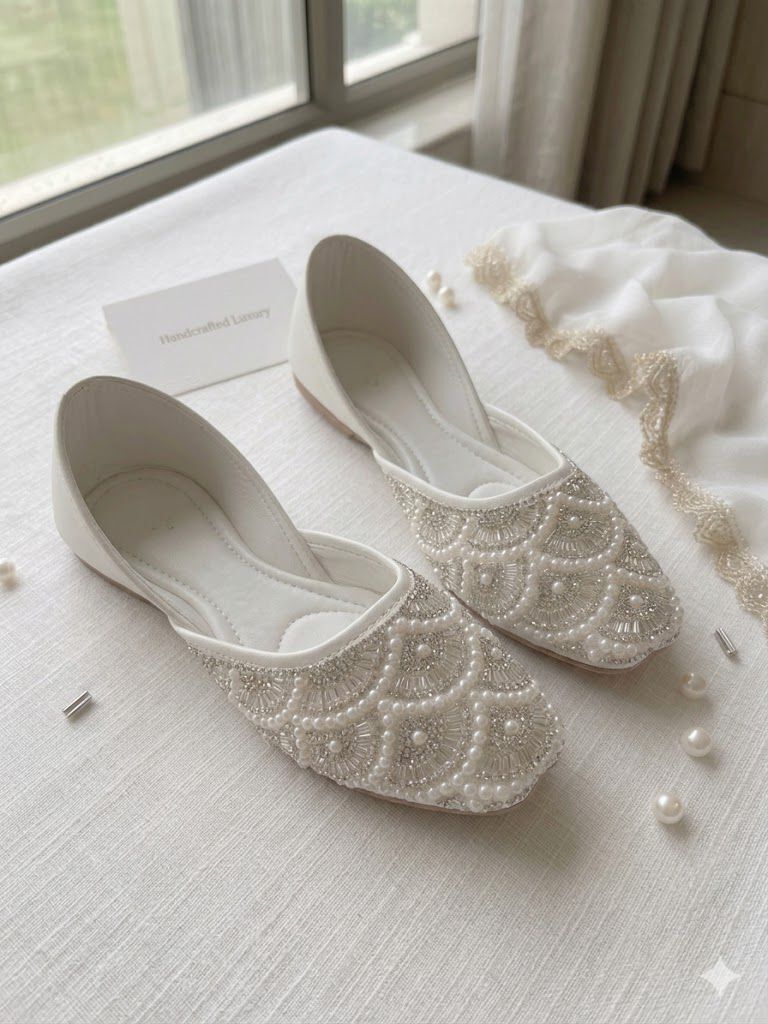 Elegant Handmade Pearl Embroidered Bridal Jutti for Women Wedding Wear Jutis For Women-image-32
