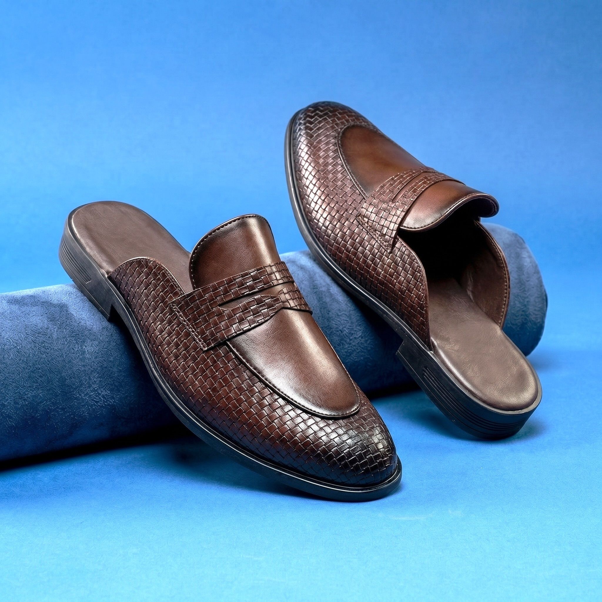Men's Brown Textured Slip On Mules Backless Loafers Perfect For Ethnic Wear Look Ethnic Mule For Men-image-36