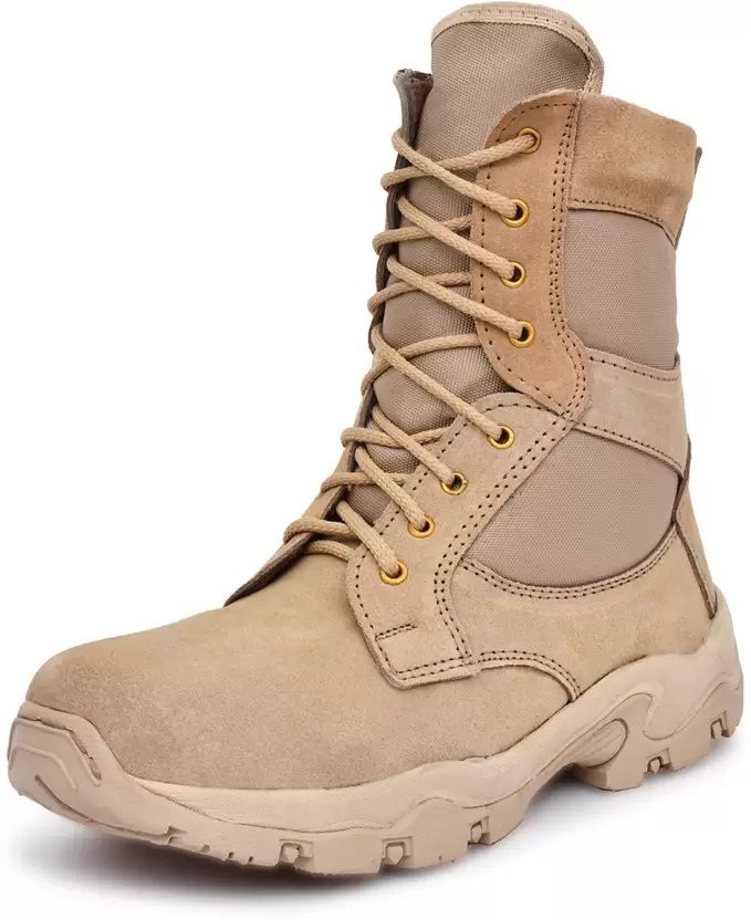Genuine Leather Side Zip Army & Tactical Shoes, Boots For Men (Beige Boots For Men-image-39