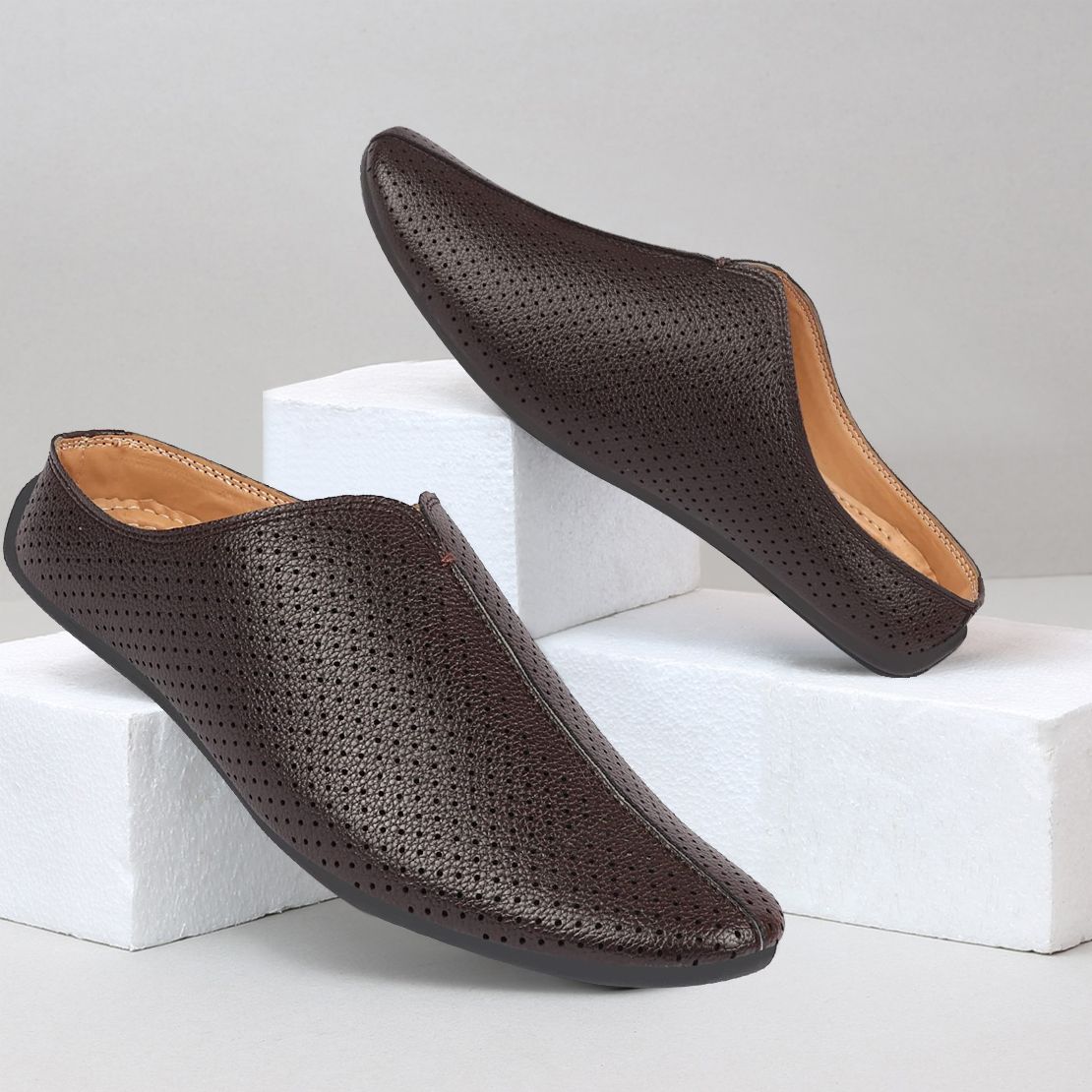 Back Open Perforated Design Party Wedding Slip On Shoes Ethnic Mule For Men-image-8
