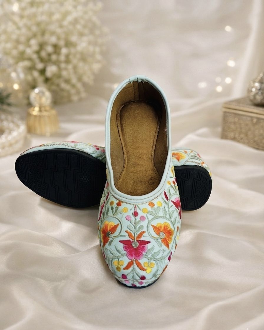 Traditional Embroidered Jutti for Festive & Party Wear, Floral Threadwork Flats Slip On For Women-image-36