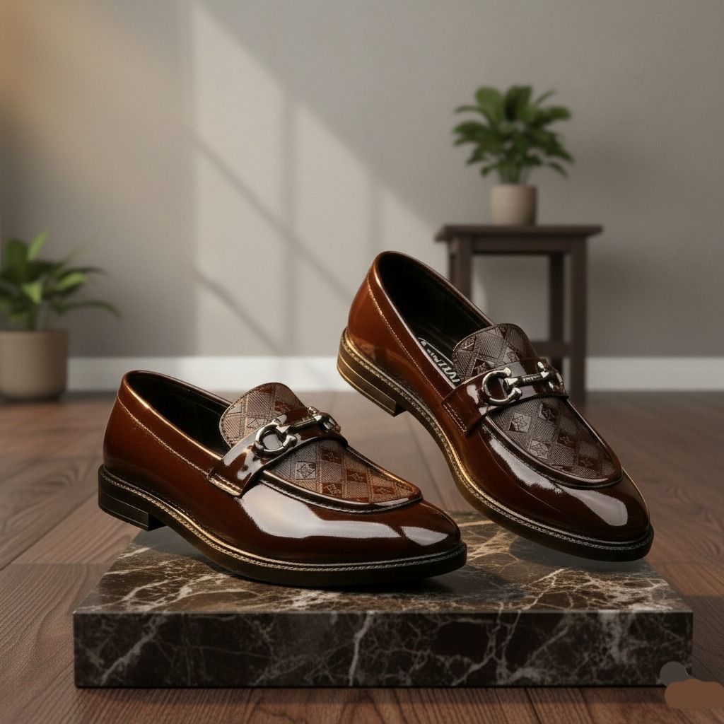 ajniha Patent Loafers with Metal Buckle | Slip-On Formal Party Wear Shoes Loafers For Men-picture-38