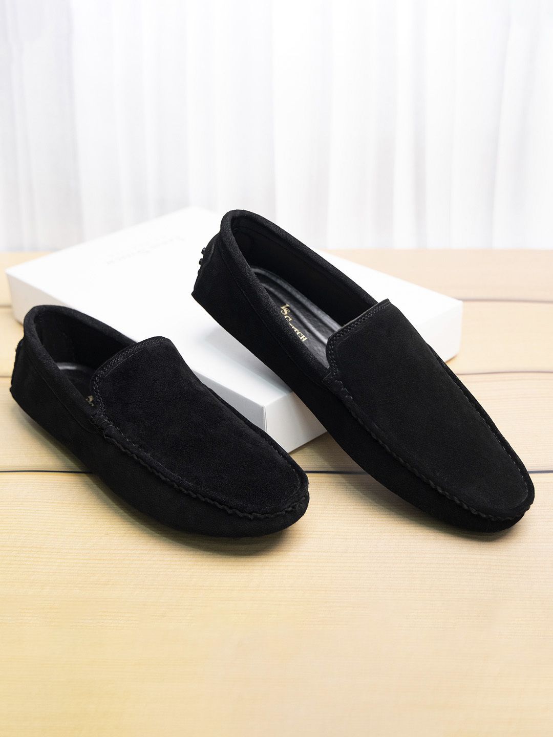 louis stitch Men's Obsidian Black Italian Suede Leather Driving Loafer Moccasins Loafers For Men-picture-14