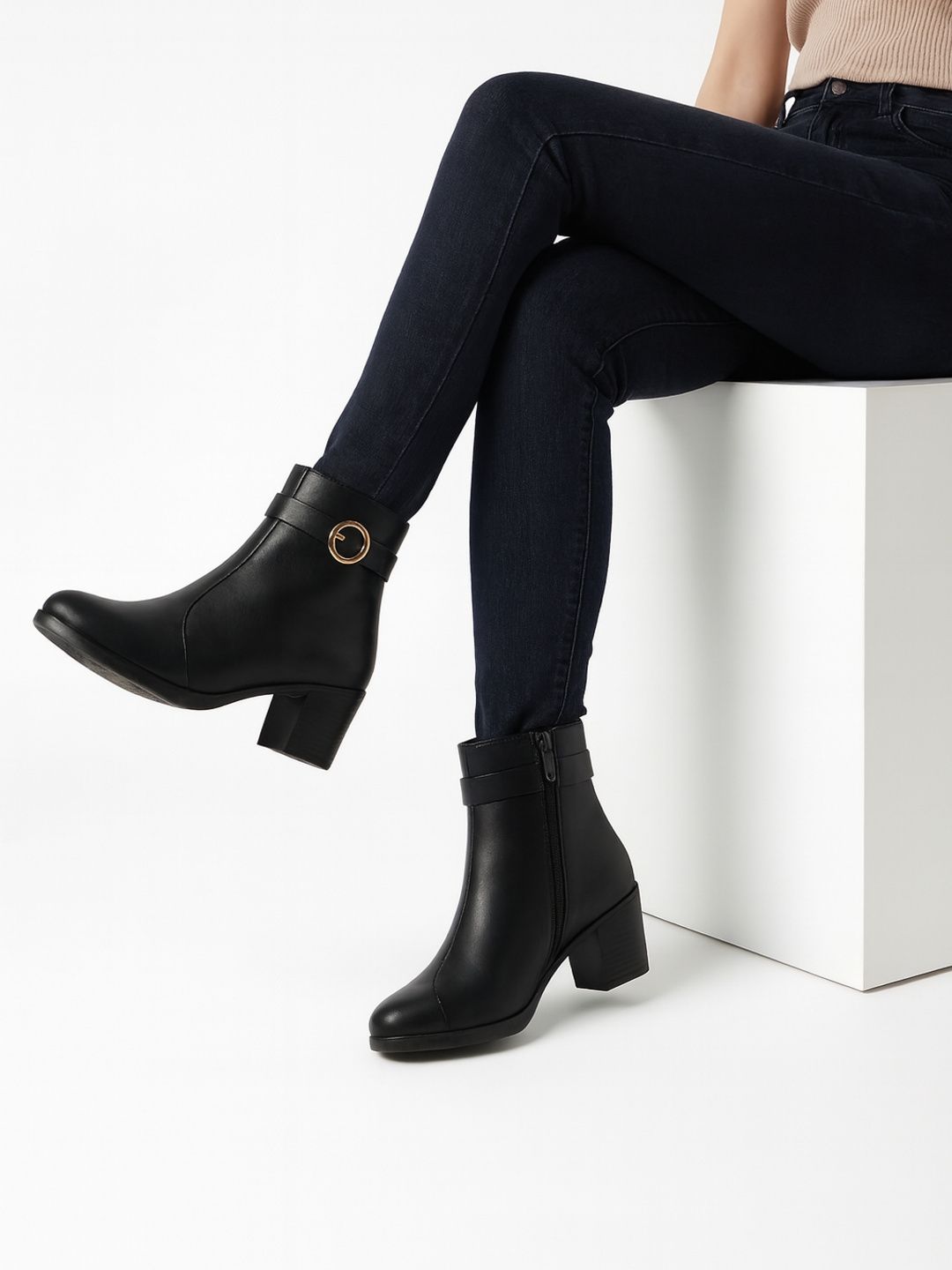 Round Gold Buckle Boots For Women-image-46