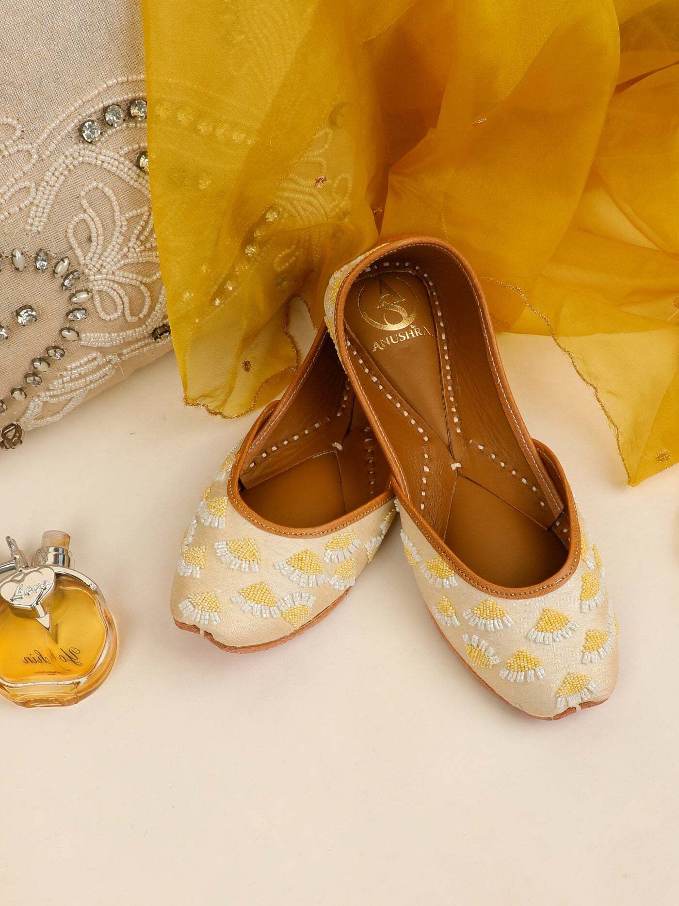 Sunehri Phool Jutti for Women | Ivory Floral Hand-Embroidered Jutis For Women-image-37