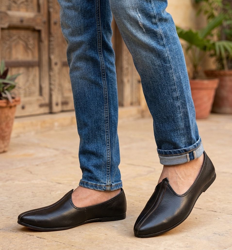 r rj trends Trending Black Matte Finish Juttis | Versatile Nagra Shoes for Jeans & Kurta Loafers For Men-picture-48