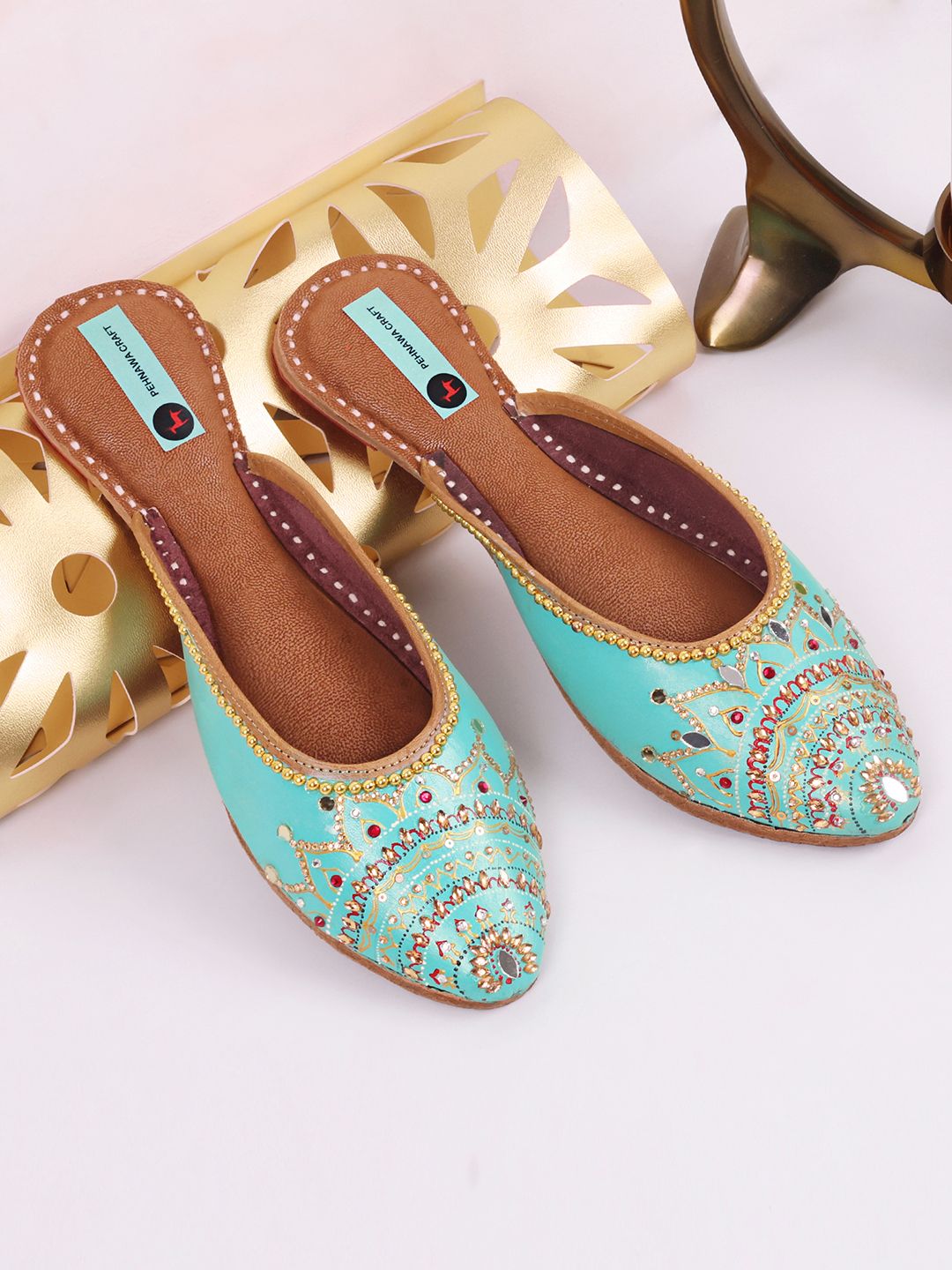 Laila blue Mule | Bridal ethnic mojari | Half pointed Jutti Party Wear For Women-image-47