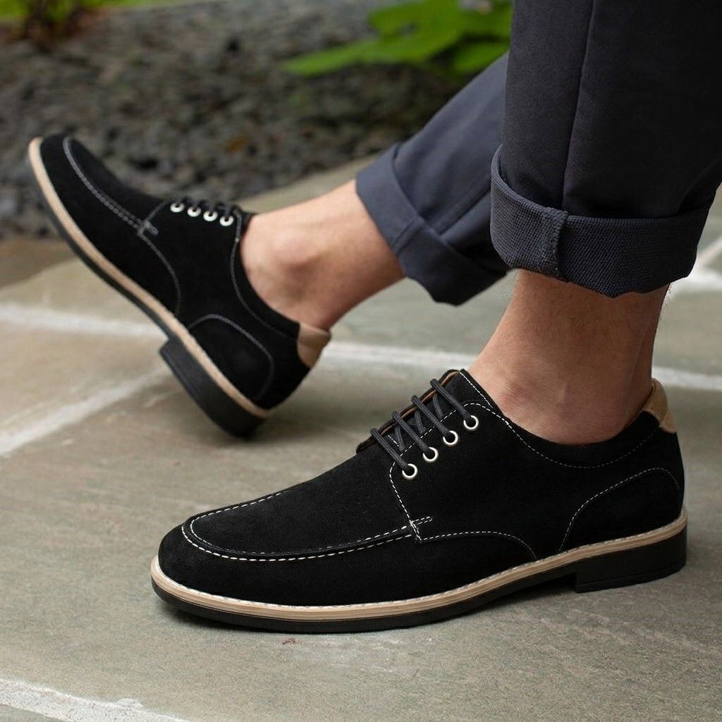 Men's Black Suede Casual Shoes | Lace-Up Loafers Style Derby Shoes Loafers For Men-image-11
