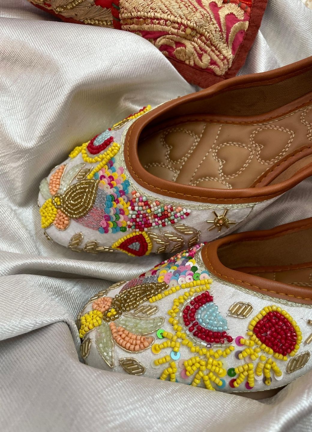 White embroidered mojari for women with beads embellishment Casuals For Women-image-28